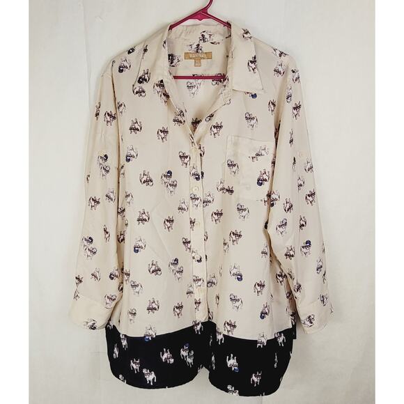 Ellen Tracy Cool dog print button up shirt Size XL Novelty Quirky Retro - Picture 1 of 7